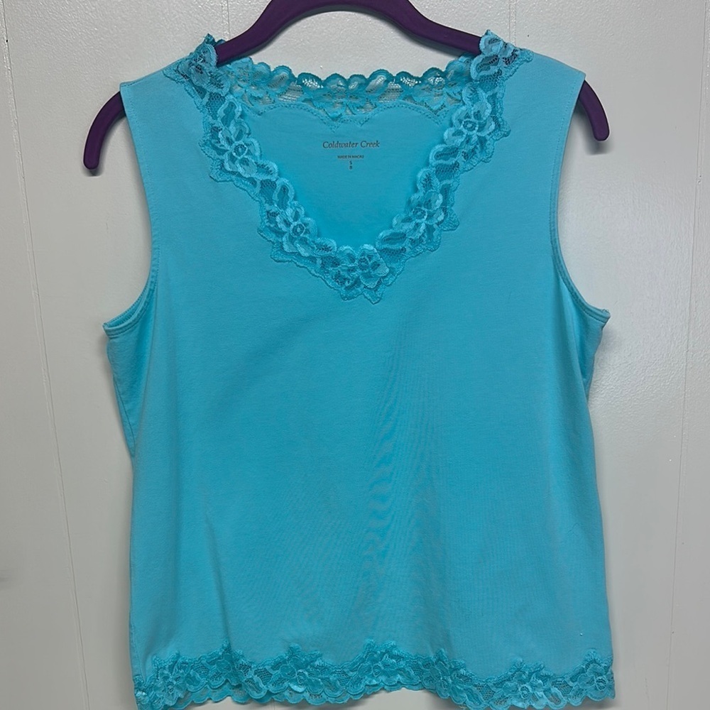 Coldwater Creek Turquoise Lace Trim Tank Top